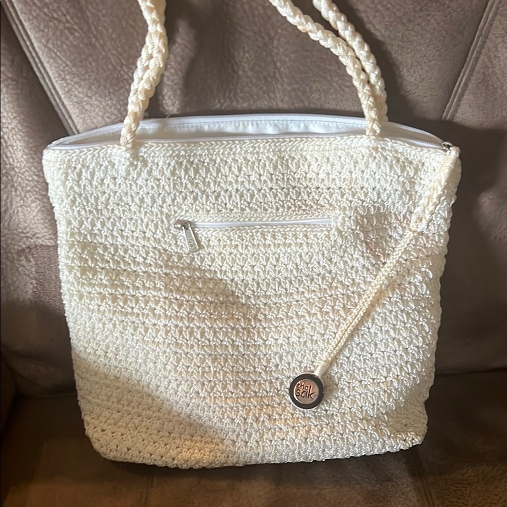The Sak Crochet White Vintage Tote Bag